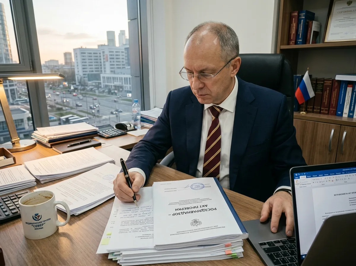 Юрист медицинской организации изучает акт проверки Росздравнадзора и готовит возражения